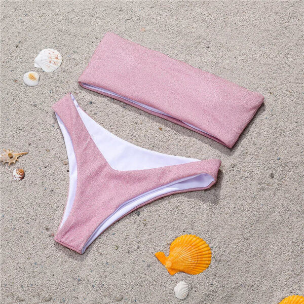 Jucleo 2025 New Swimsuit Women Sexy Glitter Bikini Set Brazilian Thong Biquini High Waist Swimwear Bathing Suit Mujer Blue Pink
