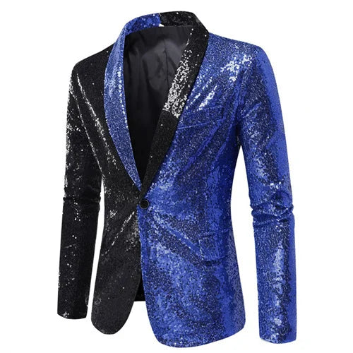 S4a413e7970034991aa40d0e1bba70743W.jpg Fashion Men Luxurious Sequin Plaid Suit Jacket Gold / Silver Singer Host Stage Party Loose Dress Blazer Coats