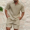 2024European and American Men's Spring and Summer Trends Youth Outdoor Lapel Small Plaid Short Sleeve Shorts Sports Suit