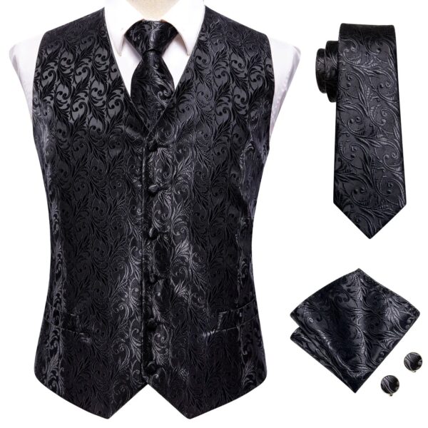 Wedding Purple Men Vest Paisley Floral Necktie Handkerchief Cufflinks Sets Blue Green Red Male Sleeveless V-Neck Waistcoat Party
