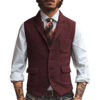 Men Vest Brown Herringbone Business Waistcoat Jacket Casual Slim For Wedding Groom Banquet Gilet Vest