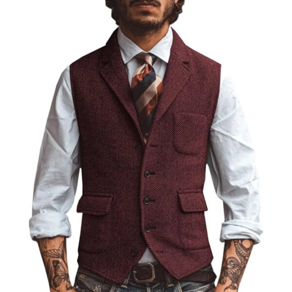 Men Vest Brown Herringbone Business Waistcoat Jacket Casual Slim For Wedding Groom Banquet Gilet Vest