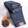 S4b98904dee964ebbb4946eec1c91b070J.jpg Winter Fleece Thick Warm Jeans Men's Slim Straight Elastic Denim Pants Casual Male Clothing Fashion Plush Trousers