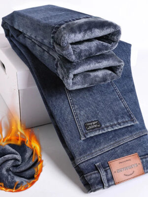 S4b98904dee964ebbb4946eec1c91b070J.jpg Winter Fleece Thick Warm Jeans Men's Slim Straight Elastic Denim Pants Casual Male Clothing Fashion Plush Trousers