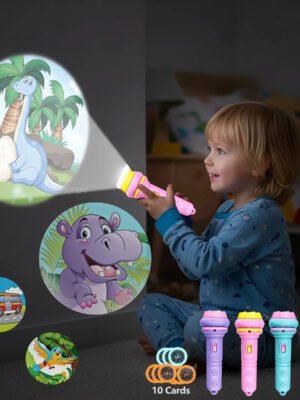 S4b9ae2d94bc14c6fb400bbb357a77ff4o.jpg Projector Flashlight for Kids 10 Cards 80 Patterns Bedtime Toys Cartoon Light Educational Toy Gift for Toddler Boys Girls