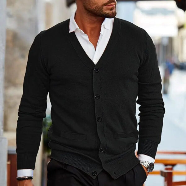 S4bc6cf9c7bfa4b5fbd94f4a691ef66fec.jpg Spring Autumn Mens Solid Color Knitted Cardigan Fashion V-Neck Long Sleeve Slim Fit Sweater Coat with Pockets Men Knit Outwear