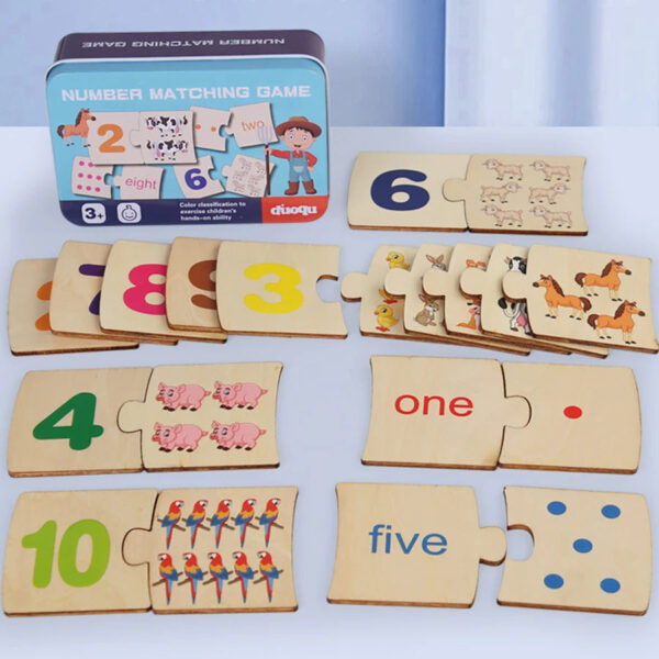Wooden Number Matching Puzze Toys Montessori Early Education Digital Pattern Thicken Blocks Game for Baby Festival Gift Toy