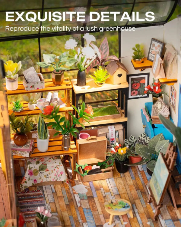 S4c097235c7ca4f9aa76741357dbabcb8e.jpg Robotime Mini Green House Cathy's Flower House DIY Dollhouse Wooden Miniature Furniture Kit with LED Best Birthday Gifts
