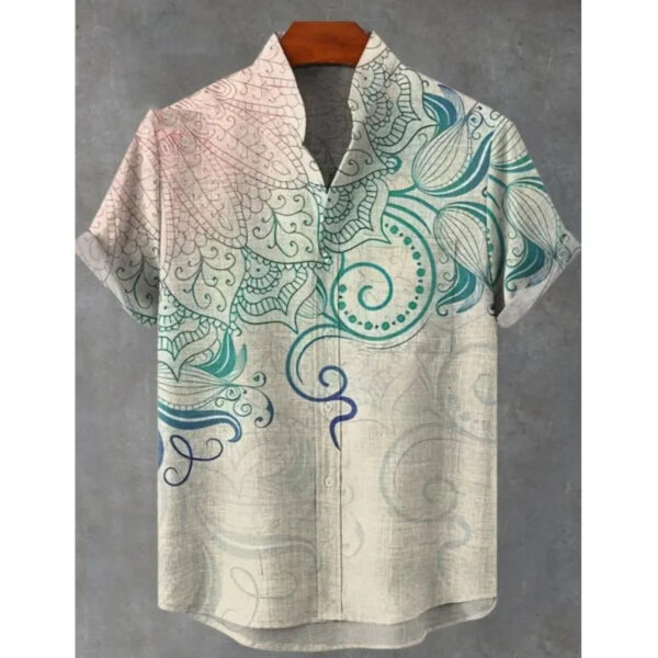 S4c3342168f8d4051981228c784a075d2M.jpg 2025 Men's Mandala Flower Pattern Short Sleeve Shirt Summer Vintage New Linen Shirt men's Short Sleeve Leisure Holiday Streetwea