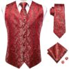 Wedding Purple Men Vest Paisley Floral Necktie Handkerchief Cufflinks Sets Blue Green Red Male Sleeveless V-Neck Waistcoat Party