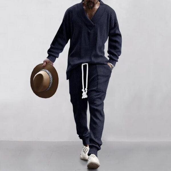 S4e0f90761bb1450ea50fe669b20dd1a3D.jpg 2025 Cross-border New Men's Casual Trousers V-Neck Versatile Jacquard Knitted Sweater Set