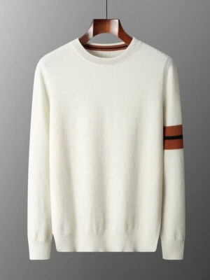 S4e8f013f3a2444b6b65fb71bf41492fcJ.jpg Autumn Winter Men's O-Neck Pullover Sweater 100% Cashmere Simple Basic Knitwear Cashmere Solid Color Clothing Casual Warm Tops