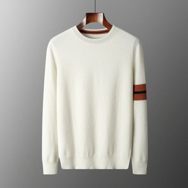S4e8f013f3a2444b6b65fb71bf41492fcJ.jpg Autumn Winter Men's O-Neck Pullover Sweater 100% Cashmere Simple Basic Knitwear Cashmere Solid Color Clothing Casual Warm Tops