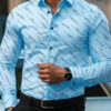 Men's shirt fashion geometric line print long sleeve shirt business office casual slim versatile daily outdoor commuting top