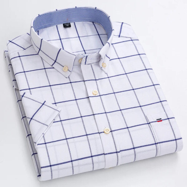 S4fbe7411364748b5add32f99135c6be4V_af861497-3d85-48c4-a0e2-44acc09559bf.jpg Fashionable Men's Shirt Short Sleeve 100% Cotton Oxford Stripe Plaid Formal Men's Casual Social Shirt Available in Large Sizes