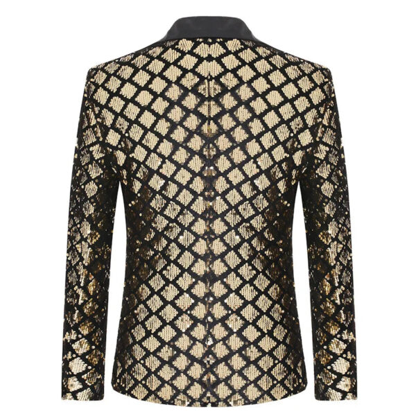 S4fc42930bac047d8ae338d9a8acb9a6dB.jpg Fashion Men Luxurious Sequin Plaid Suit Jacket Gold / Silver Singer Host Stage Party Loose Dress Blazer Coats