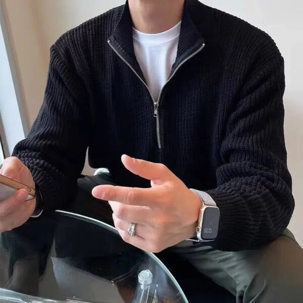 S50530a171379442692f9296d13f5a885e.jpg American Fashion Brand Design Korean Style Stand Collar Half Zipper Sweater Men's Temperament Versatile Knitted Sweater
