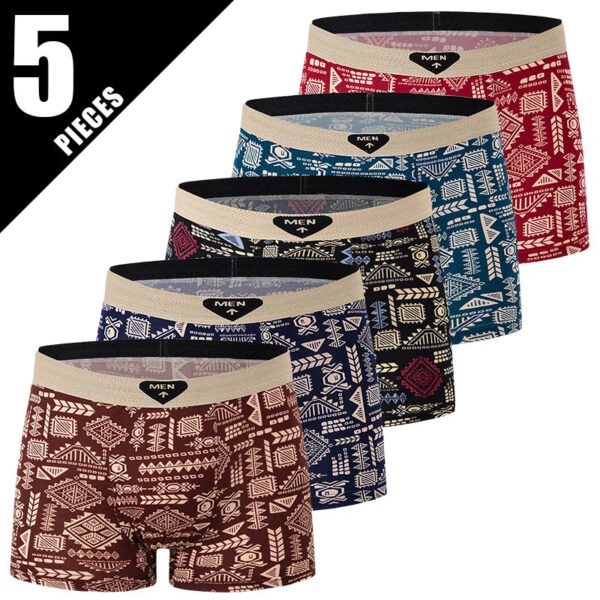 S50cc39f39b124eed837af29712167bc3r.jpg 4/5Pcs European and American Size MEN'S Printed Fashion Boyshort Comfortable MEN'S Waist plus Size Underwear Sexy Swimming Trunk
