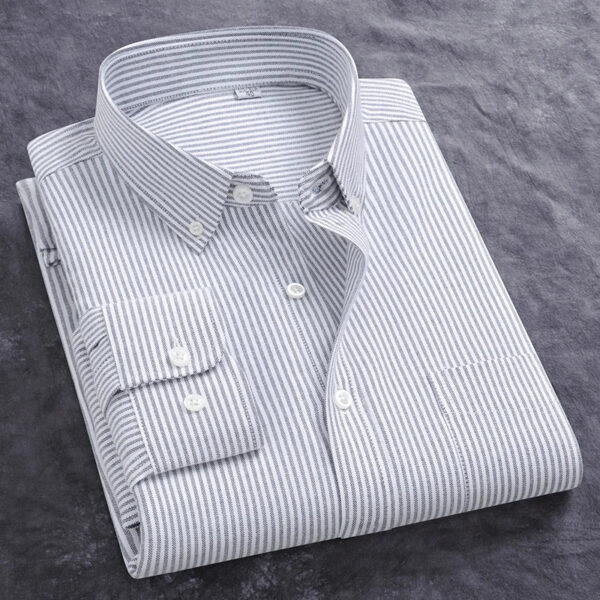 S50da561fc158465ab0a2eefbfaa56d36x.jpg Classic Men's Dress Shirt Spring Long Sleeve 100% Pure Cotton Solid Color Oxford Striped Soft Business Regular Fit Social Blouse