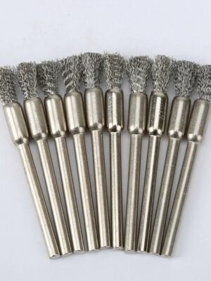 5/10pcs Pencil Brushes Stainless Steel Mounted Wire Wheel Mandrel Set Dremel Accessory Rotary Tools 3.17mm Shank Mandrel Silver