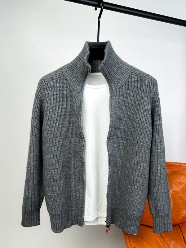 S5111eba34e2e4b20b512cd14fde641ceu.jpg Advanced luxury zipper sweater coat men's autumn winter new casual Korean trend solid color cardigan thickened warm knit jacket
