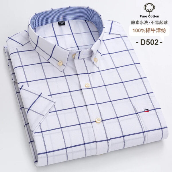 S517241ded05946a28b3c64c185c3ab97N.jpg Fashionable Men's Shirt Short Sleeve 100% Cotton Oxford Stripe Plaid Formal Men's Casual Social Shirt Available in Large Sizes