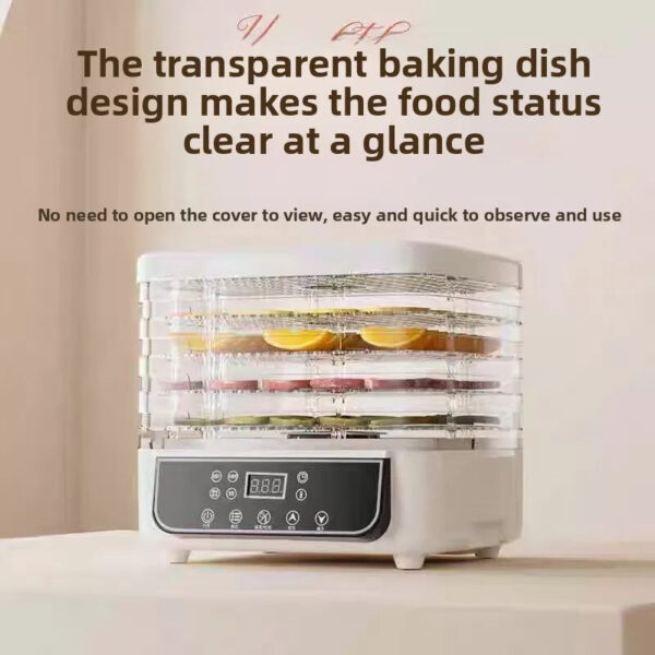 5-Tier Transparent Food Dehydrator, Adjustable Timer & Temp, BPA-Free – for Fruits/Herbs/Jerky, Compact & Quiet energy-saving