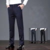 Mid Age Mens Pants Winter Thermal Dress Trousers Thick Warm Business Casual Office Wear Elastic Waistband Plus Size