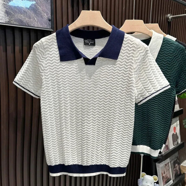 Lapel Ice Silk Polo Shirt Men's Contrasting Color Sweater Slim High-end Short Sleeves