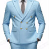 Men Double Breasted Suit Black Slim Fit High Quality Wedding Costume Party Prom Gold Button Male Suits
