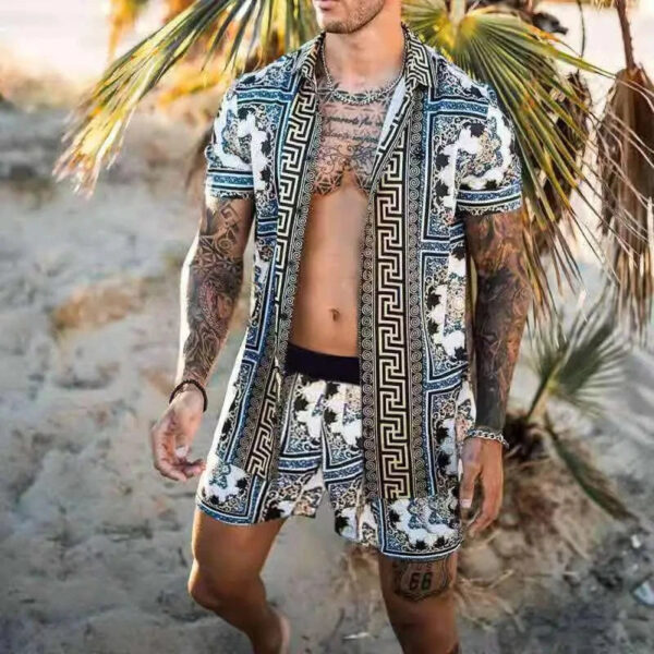 S5290d45305c14f2ab22defe68d307964M.jpg 2024 Summer Men's Fashion Leopard Print Short Sleeve Shirt And Shorts Set Beach Style T Shirt Breathable Shorts Two Piece Set