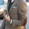 Vintage Winter Tweed Suits Brown Tweed Men Suits With Patch Design Costume Homme Smart Business Formal Wedding Suits 1 Pieces