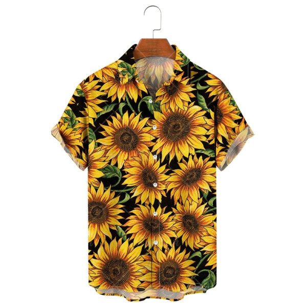 S538624d6a2ee4774b91a5118ddab1437M.jpg Men's Hawaiian Shirt, 3D Sunflower Print T-Shirt, Floral Single Row Button Lapel, Large 5XL, Casual Style, Beach To
