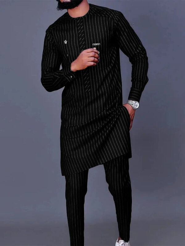 Men's chic casual white geometric print two-piece suit