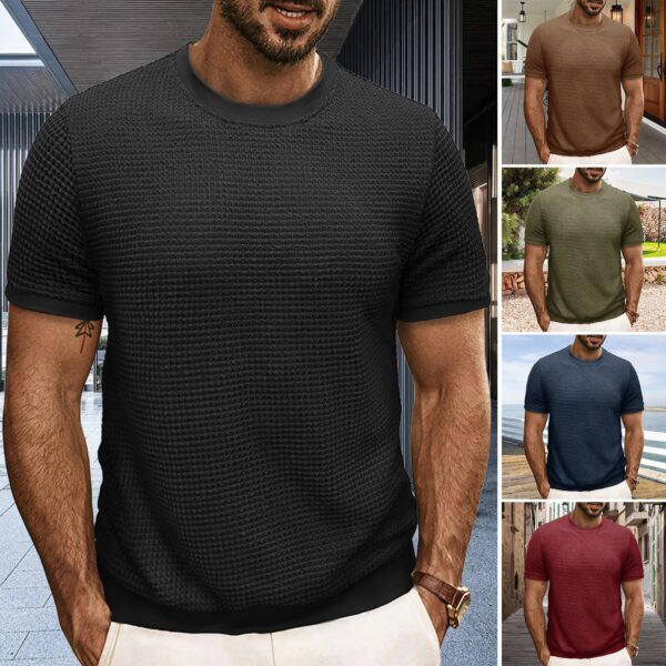 S53b00d6160474f36ab43c2b32f742b85M.jpg British style Summer Solid Short Sleeve Knitted T-shirt Men Fashion O-Neck Stripe Slim Fit Tee High Quality Men Clothing