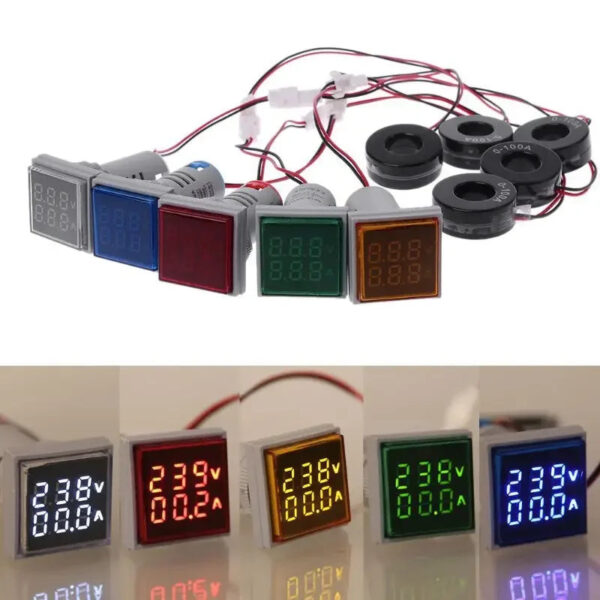 S53c754548c644f24b5318baa1caf4a26v.jpg Mini Digital Voltmeter Ammeter 22mm Square AC 20-500V 0-100A Amp Volt Voltage Tester Meter Dual LED Indicator Pilot Lamp Light