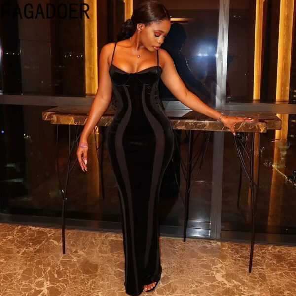 S55826c93dca54ac184216d1c38b2c96fq.jpg FAGADOER Sexy Mesh Patchwork Bodycon Dresses Woman Spaghetti Strap Sleeveless Backless Dress Elegant Female Streetwear Vestidos
