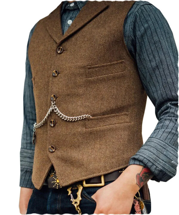 S55e166de4c854367b6709401b09c8459L.jpg Wool Tweed Men's Suits Vest for Groomsmen Wedding Lapel Casual Slim Business Vests Sleeveless Waistcoat Male Gilet Homme Vests