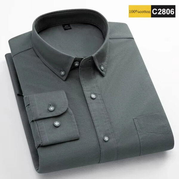 S5650831a1548403fa0298986853317b6b.jpg New in shirt 100%cotton long-sleeve shirts for men fashion Casual plain shirt solid color Oxford single pocket top white clothes