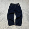 Hip Hop Cherry Blossom Embroidered Jeans Vintage Low Waist Wide Leg Trousers Y2K Clothes Mens Womes Embroidered Baggy Jeans