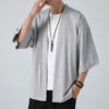 Spring Summer Men's Japanese Kimono Shirts Casual Open Stitch Lightweight Fashion Solid Three Quarter Loose Couple Shirts M-5XL