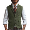 Men Vest Brown Herringbone Business Waistcoat Jacket Casual Slim For Wedding Groom Banquet Gilet Vest