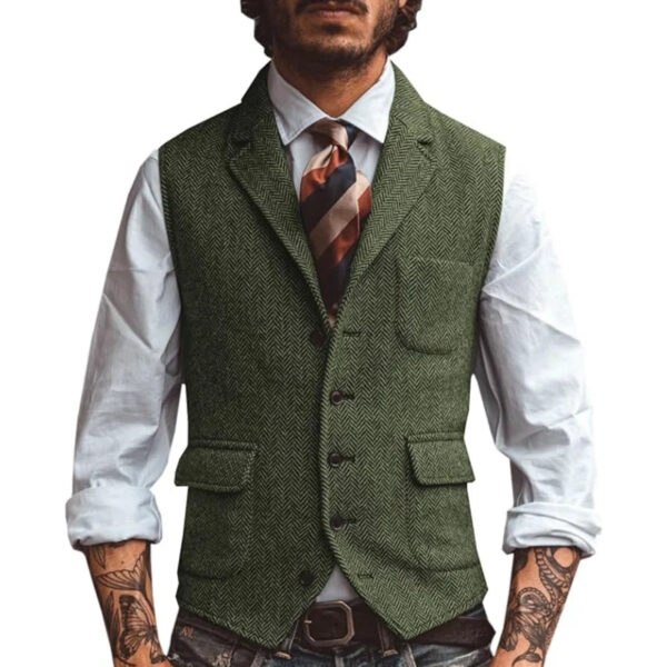 Men Vest Brown Herringbone Business Waistcoat Jacket Casual Slim For Wedding Groom Banquet Gilet Vest