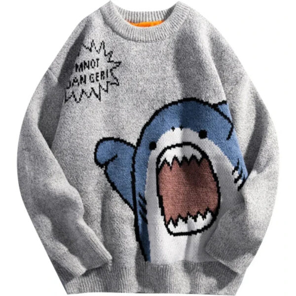 S573a1a4debe54685bf2755e96b06238fL.jpg Shark Sweater Men Winter Cartoon Harajuku Korean Y2k Oversized Turtleneck Hip Hop Loose Knit Jumper Pullover High Collar Sweater