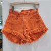 S5838f4c1039c4375920feceecc0d909by.jpg Orange Denim Shorts Women Green Hot Pants 2023 Summer Woman's Clothing All-Match Ins Fashion Wide-Leg Ripped Tassel Shorts