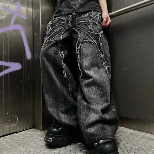 S58806e14120641dc811df10a7c0ae960K.jpg Gothic Retro Oversized Baggy Fit Unisex Mopping Pants Y2K Phantom Jeans High Street Spider Embroidered Patch Hip Hop Streetwear