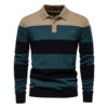AIOPESON Mens Strip Cotton Button-up Polo Collar Sweater Knit Casual Business Sweaters for Men
