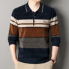 S5aaeb6ae6ade4ed6a45668afea0c9f26U.jpg Men's Lapel Sweater Fashion Striped Knitted Pullovers Autumn Winter Fleece Lined Knitwear Thickened Jumpers New Jersey