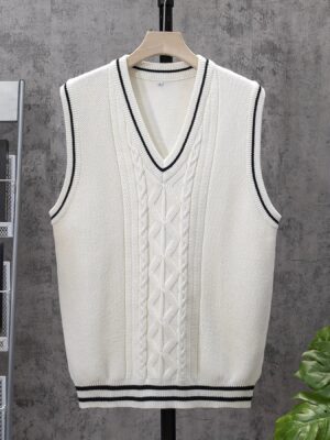 S5b50046a67d94214b9f9406a8ce53581l.jpg ShiSho original men's striped versatile home casual basic comfortable autumn & winter warm V-neck knitted sweater vest