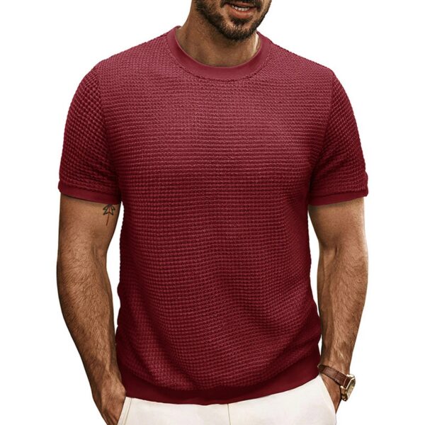 S5ba999fcd812472ea605e28ae557426d6.jpg British style Summer Solid Short Sleeve Knitted T-shirt Men Fashion O-Neck Stripe Slim Fit Tee High Quality Men Clothing